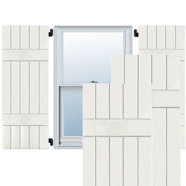 Ekena Millwork 18"W x 42"H Exterior Five Board (2 Batten) Real Wood Pine Board-n-Batten Shutters, White PR RWB18X042WHP - main